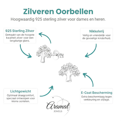 ZIlveren Levensboom Oorbellen 8mm - Aramat Jewels - Oorbellen - cadeautip