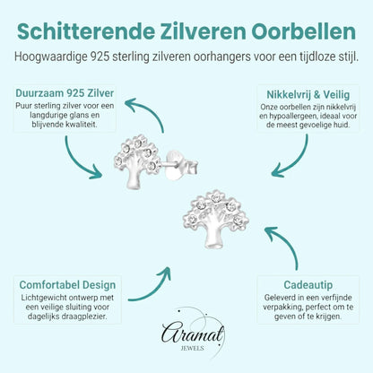 ZIlveren Levensboom Oorbellen 8mm - Aramat Jewels - Oorbellen - cadeautip