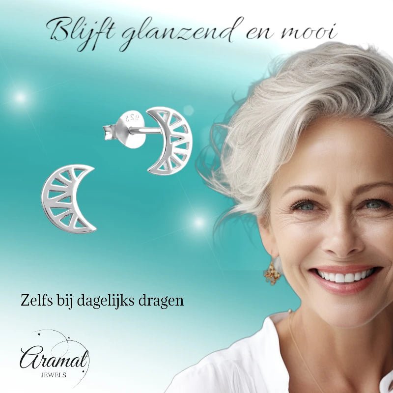 Zilveren Maan Oorbellen opengewerkt - 8x7mm - oor4926 - 31744 - Oorbellen kopen