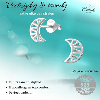 Zilveren Maan Oorbellen opengewerkt - 8x7mm - oor4926 - 31744 - Oorbellen kopen