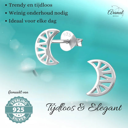 Zilveren Maan Oorbellen opengewerkt - 8x7mm - oor4926 - 31744 - Oorbellen kopen