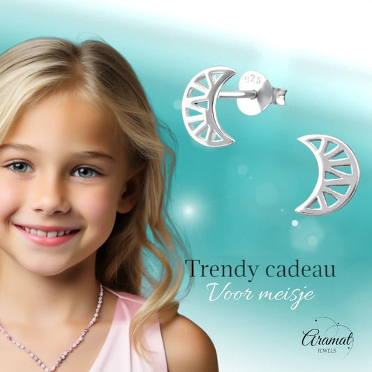 Zilveren Maan Oorbellen opengewerkt - 8x7mm - oor4926 - 31744 - Oorbellen kopen