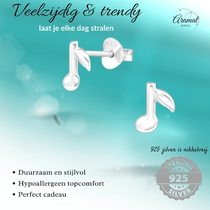 Zilveren Muzieknoot Oorstekers 7×6 mm - oor927 - 26285 - Oorbellen kopen# - 7mm - 925 Zilver - alles
