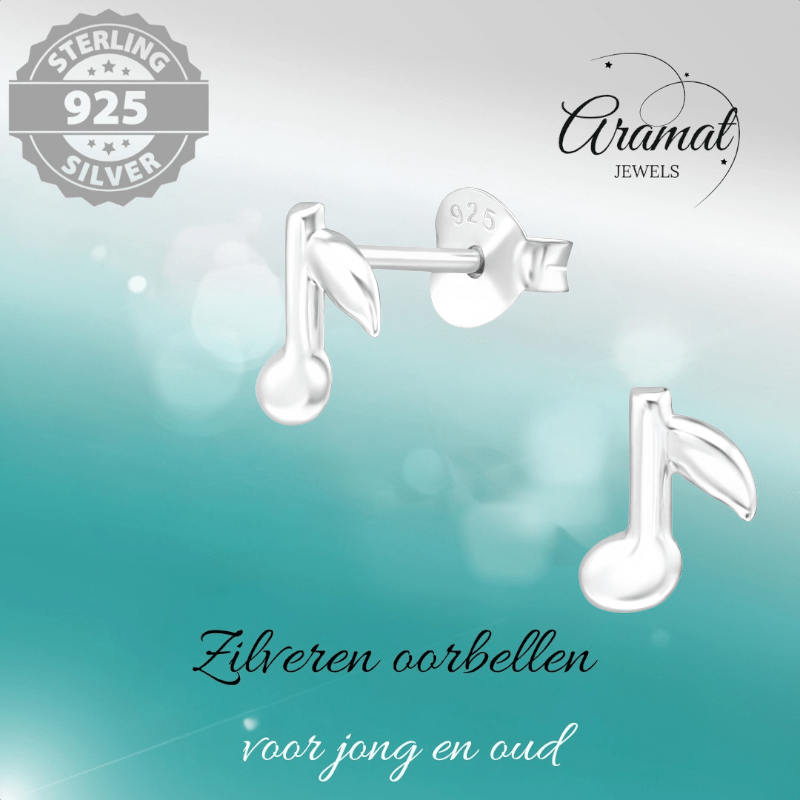 Zilveren Muzieknoot Oorstekers 7×6 mm - oor927 - 26285 - Oorbellen kopen# - 7mm - 925 Zilver - alles