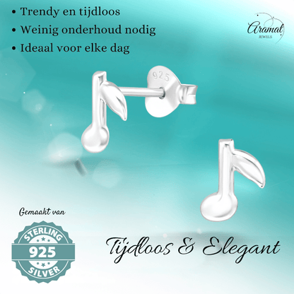Zilveren Muzieknoot Oorstekers 7×6 mm - oor927 - 26285 - Oorbellen kopen# - 7mm - 925 Zilver - alles