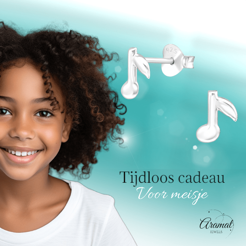 Zilveren Muzieknoot Oorstekers 7×6 mm - oor927 - 26285 - Oorbellen kopen# - 7mm - 925 Zilver - alles