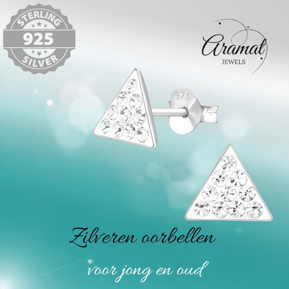 Zilveren oorbellen driehoek met kristalsteentjes - Aramat Jewels - Oorbellen - cadeautip