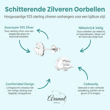 Zilveren Oorbellen Egel - Gladde Oorstekers - Aramat Jewels - Oorbellen - cadeautip