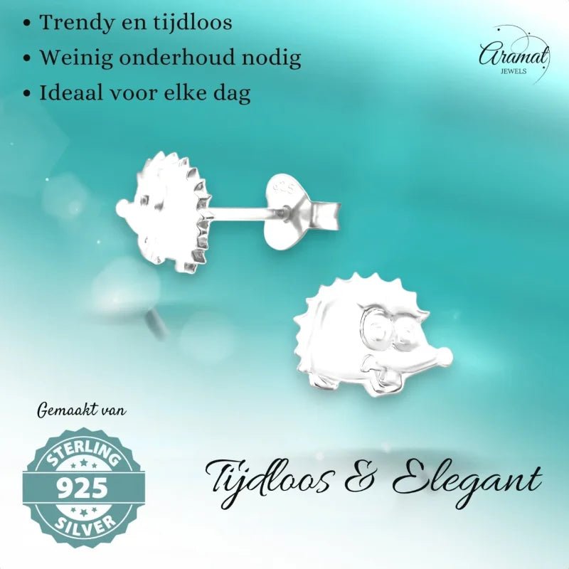 Zilveren egel oorbellen.