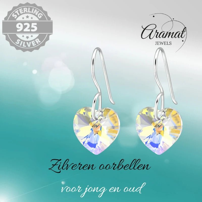 Zilveren Oorhangers Hart met Kristal | 10mm | AB Transparant - oor4518 - 27941 - Oorhangers kopen# - 20mm - 925 Zilver - AB
