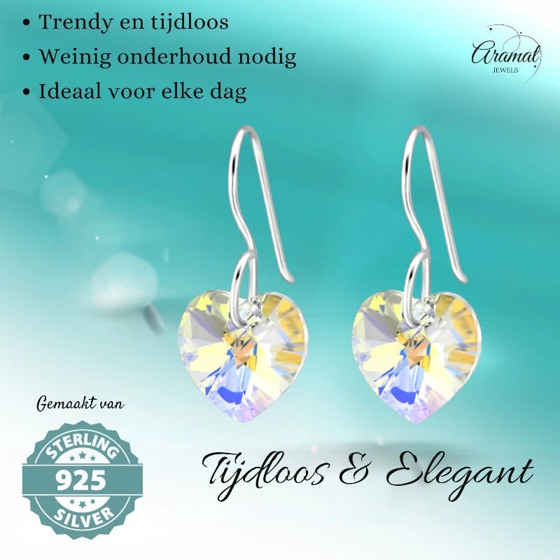 Zilveren Oorhangers Hart met Kristal | 10mm | AB Transparant - oor4518 - 27941 - Oorhangers kopen# - 20mm - 925 Zilver - AB