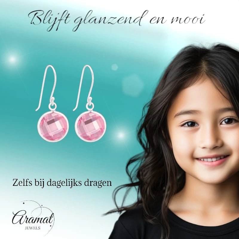 Zilveren Oorhangers - Roze Zirkonia - Kind & Vrouw - oor2882 - 23254 - Oorhangers kopen