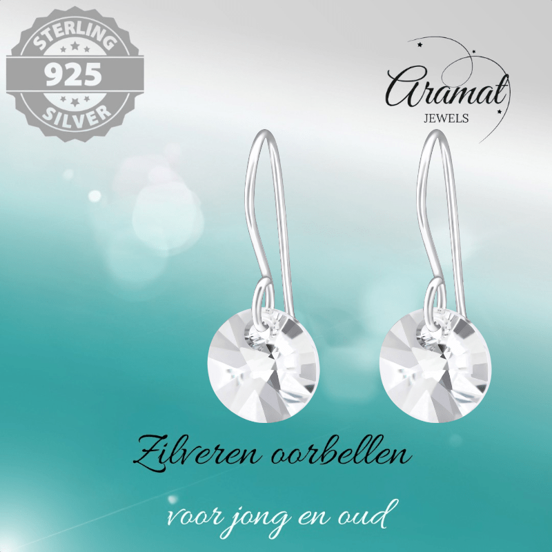 Zilveren Oorhangers - Transparant Kristal - 8mm - oor3258 - 27940 - Oorhangers kopen# - 20mm - 925 Zilver - alles