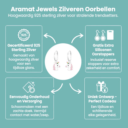 Zilveren Oorringetjes met Eenhoorn Bedel - Schattig Cadeau - Aramat Jewels - Oorringen - cadeautip