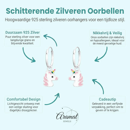 Zilveren Oorringetjes met Eenhoorn Bedel - Schattig Cadeau - Aramat Jewels - Oorringen - cadeautip