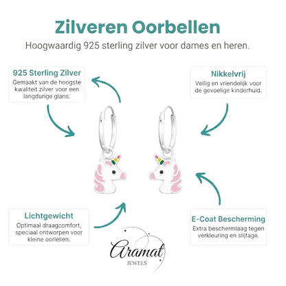 Zilveren Oorringetjes met Eenhoorn Bedel - Schattig Cadeau - Aramat Jewels - Oorringen - cadeautip
