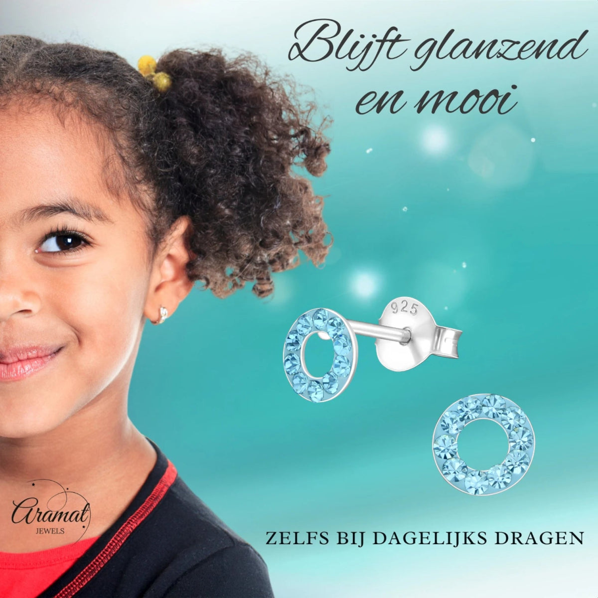 Zilveren open cirkel oorbellen aqua blauw - Aramat Jewels - Oorbellen - cadeautip