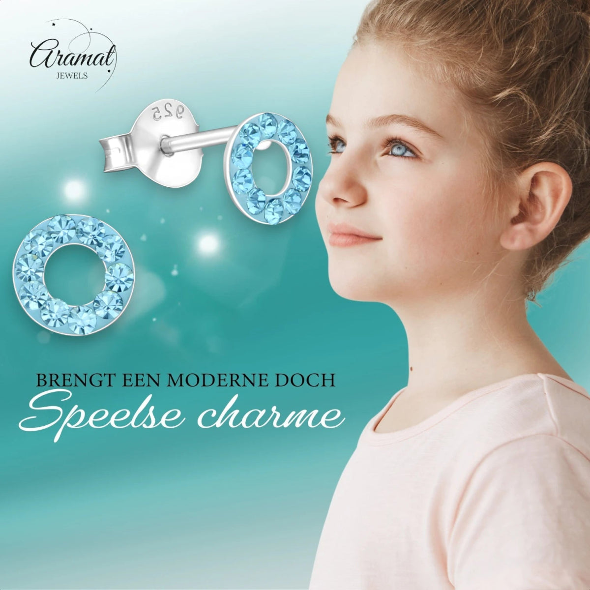 Zilveren open cirkel oorbellen aqua blauw - Aramat Jewels - Oorbellen - cadeautip