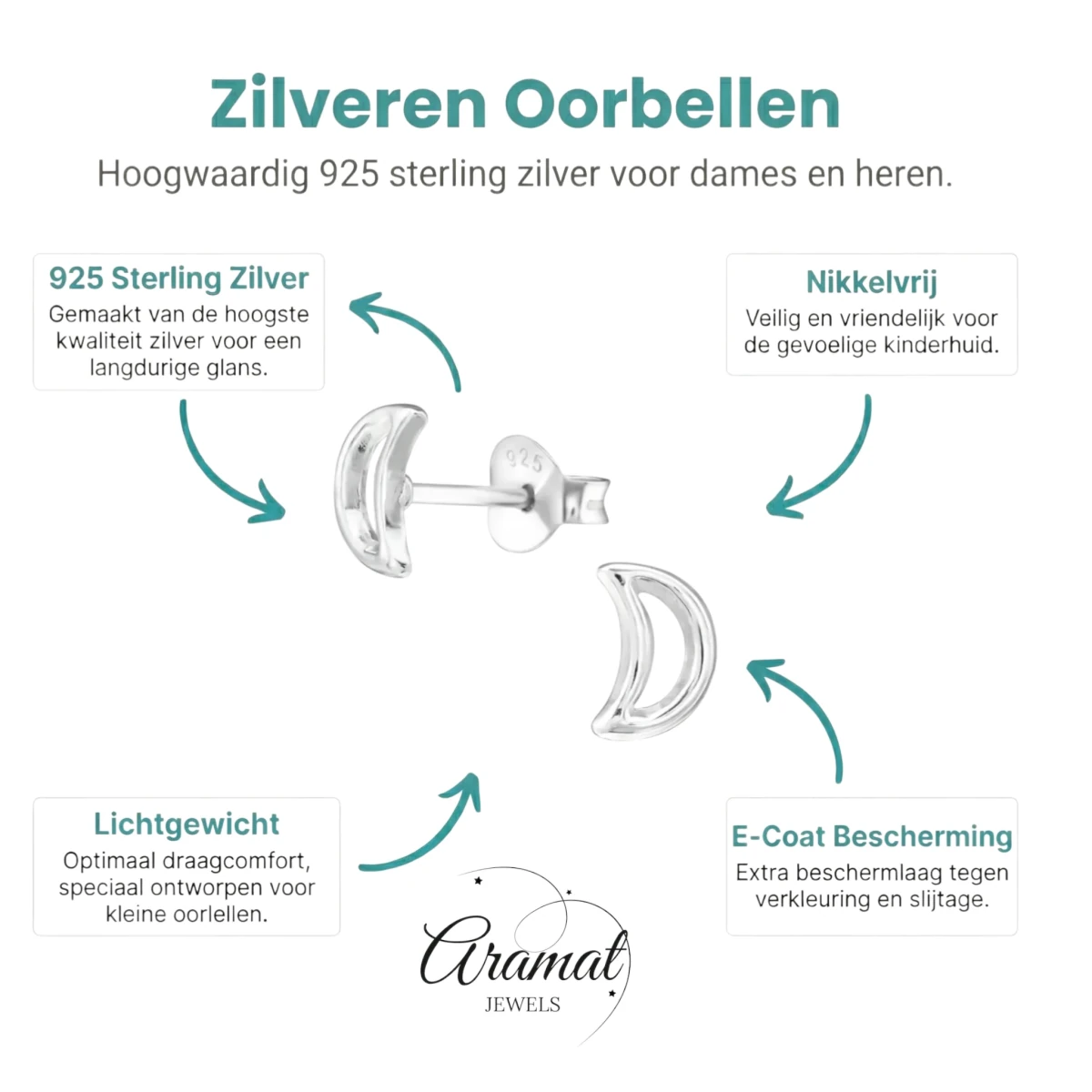Zilveren Open Maan Oorstekers 6×4 mm - Aramat Jewels - Oorbellen - cadeautip