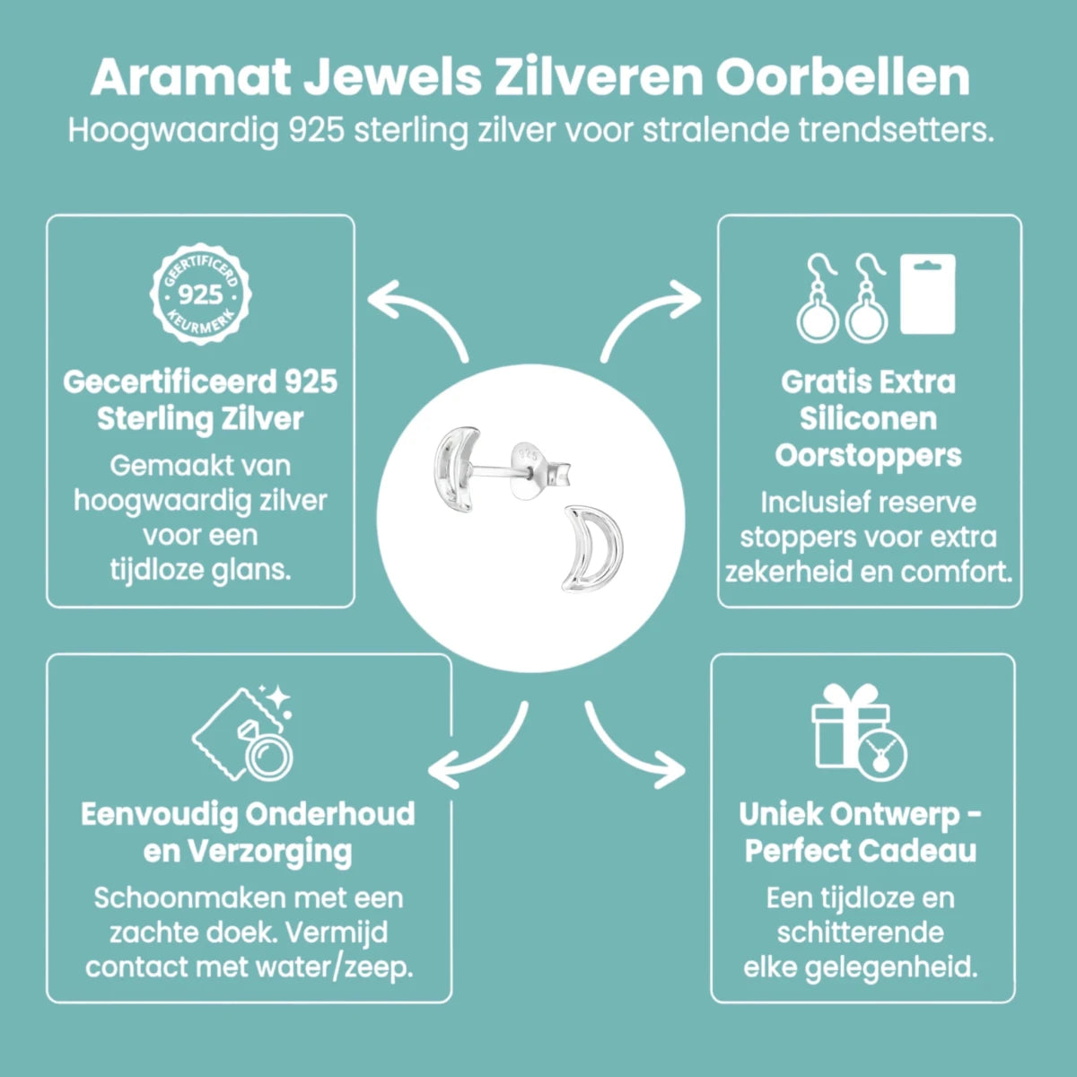 Zilveren Open Maan Oorstekers 6×4 mm - Aramat Jewels - Oorbellen - cadeautip