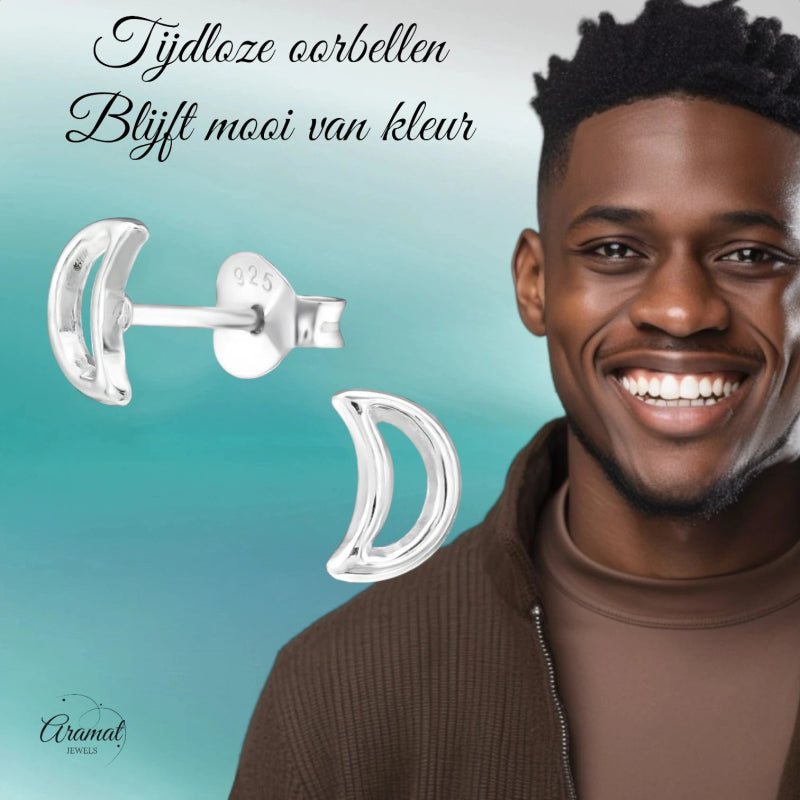 Zilveren Open Maan Oorstekers 6×4 mm - oor848 - 28613 - Oorbellen kopen# - 6mm - 925 Zilver - alles
