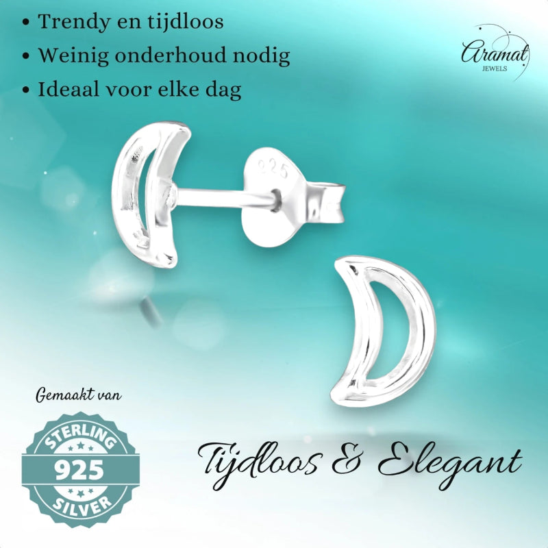 Zilveren Open Maan Oorstekers 6×4 mm - oor848 - 28613 - Oorbellen kopen# - 6mm - 925 Zilver - alles