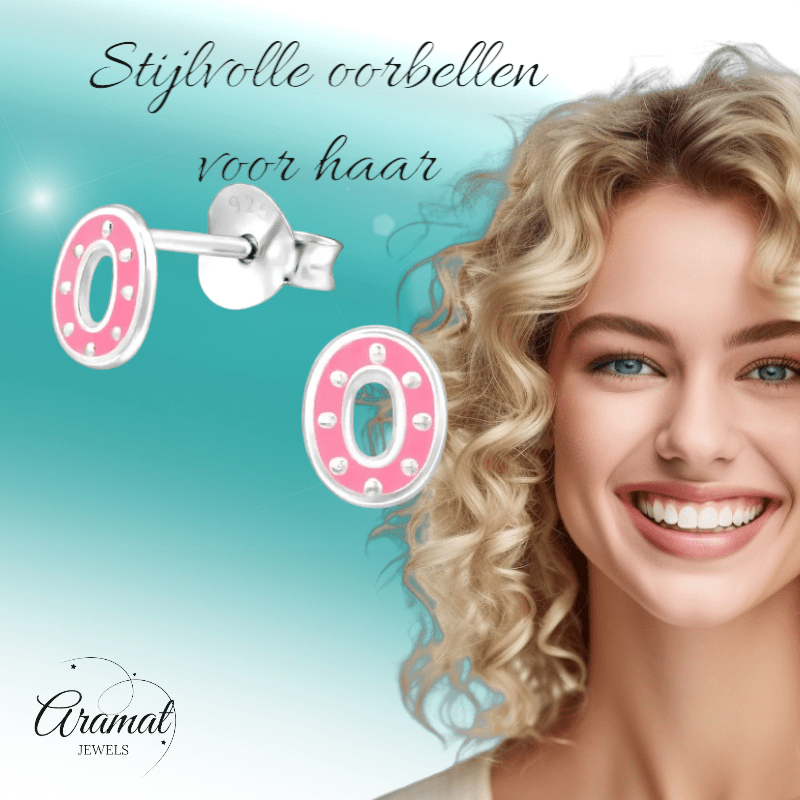 Zilveren ovale oorstekers met roze emaille – 6x5 mm - oor4744 - 30907 - Oorbellen kopen# - 6mm - 925 Zilver - alles