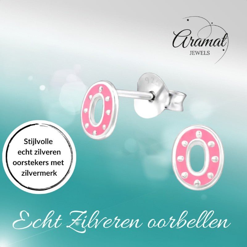 Zilveren ovale oorstekers met roze emaille – 6x5 mm - oor4744 - 30907 - Oorbellen kopen# - 6mm - 925 Zilver - alles