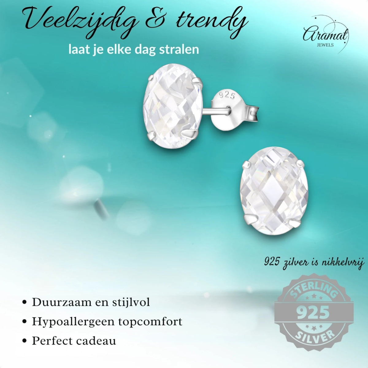 Zilveren Ovale Oorstekers met Zirkonia | 9mm - oor3414 - 9791 - Oorbellen kopen# - 925 Zilver - 9mm - alles