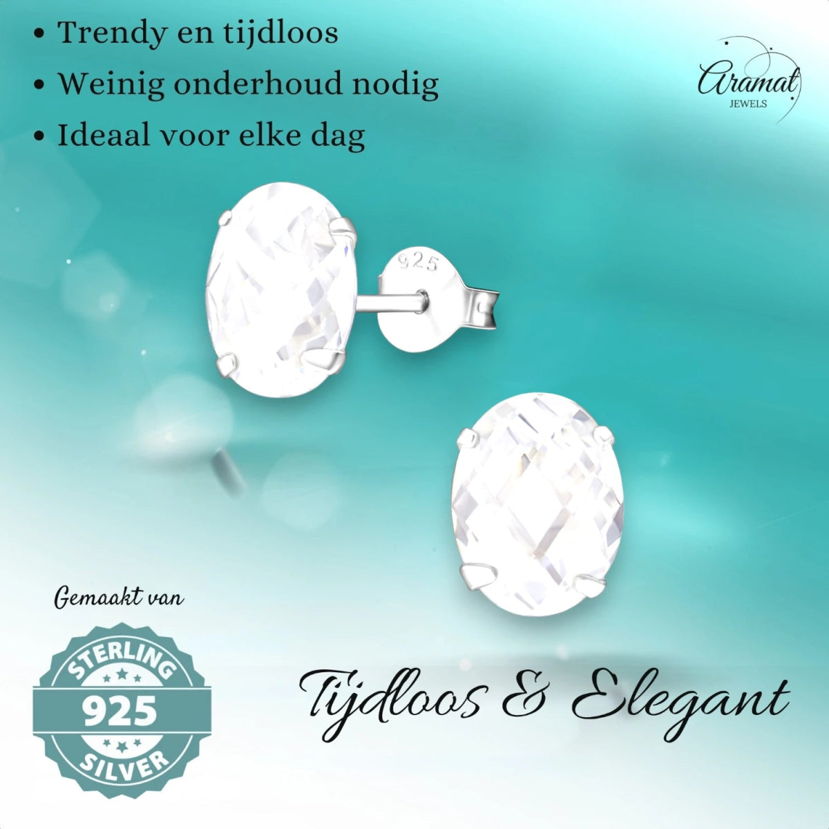 Zilveren Ovale Oorstekers met Zirkonia | 9mm - oor3414 - 9791 - Oorbellen kopen# - 925 Zilver - 9mm - alles