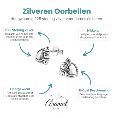 Zilveren Paarden Oorbellen – Geoxideerd Zilver – 9x7mm - Aramat Jewels - Oorbellen - cadeautip