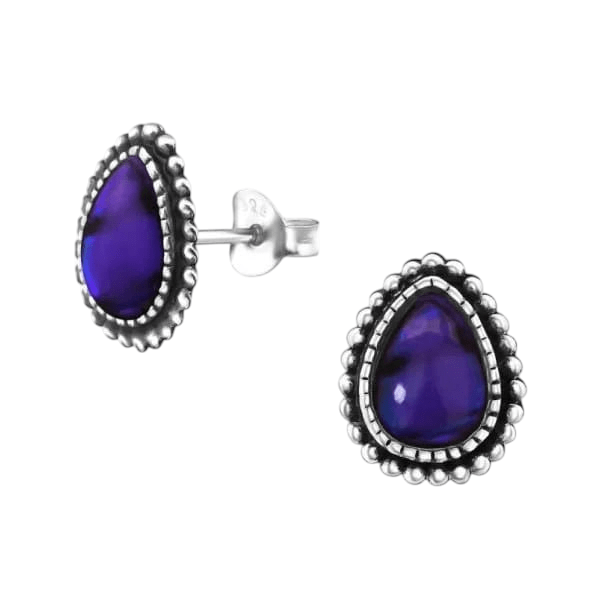 Zilveren Paars Abalone Oorbellen 12x9 mm - oor1819 - 30901 - Oorbellen kopen# - 12mm - 925 Zilver - Abalone