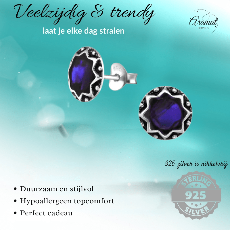 Zilveren Paarse Abalone Dames Oorbellen 9 mm - oor5265 - 30903 - Oorbellen kopen# - 925 Zilver - 9mm - Abalone