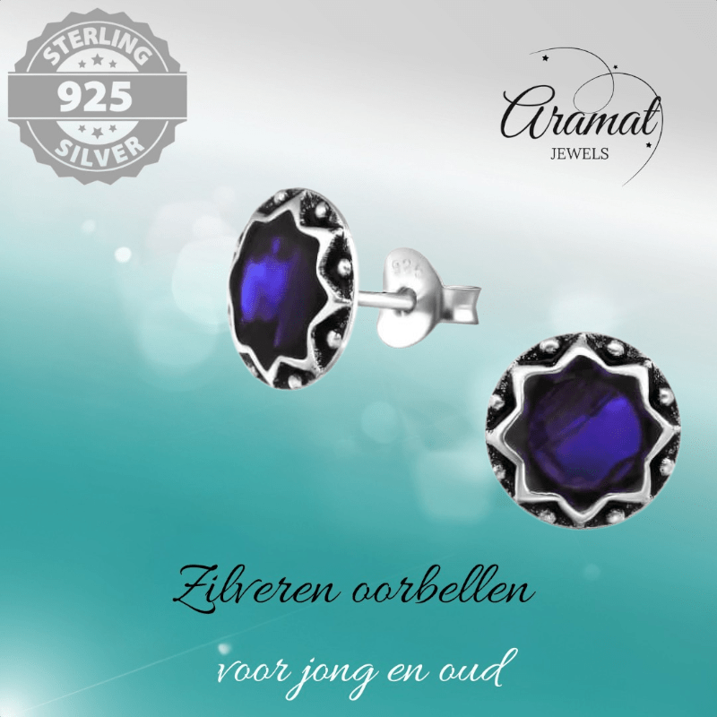 Zilveren Paarse Abalone Dames Oorbellen 9 mm - oor5265 - 30903 - Oorbellen kopen# - 925 Zilver - 9mm - Abalone