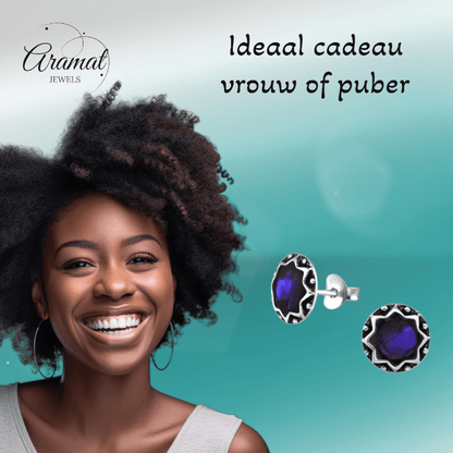 Zilveren Paarse Abalone Dames Oorbellen 9 mm - oor5265 - 30903 - Oorbellen kopen# - 925 Zilver - 9mm - Abalone