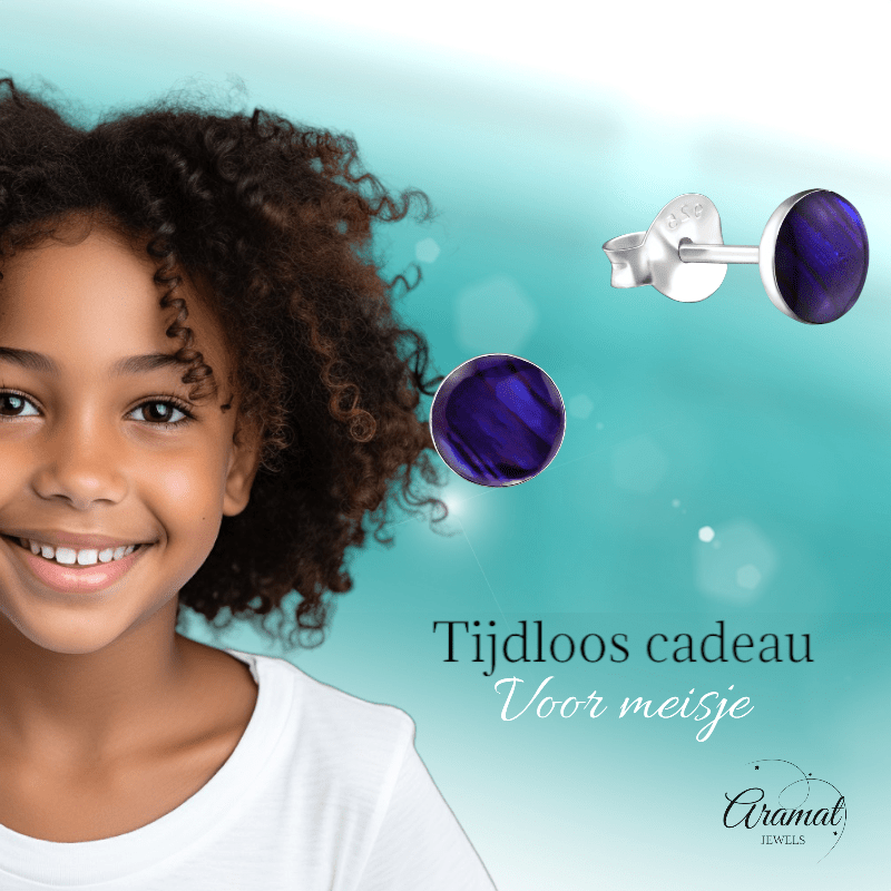 Zilveren Paarse Abalone Oorbellen 5.5 mm - oor5182 - 30895 - Oorbellen kopen# - 5.5mm - 925 Zilver - Abalone