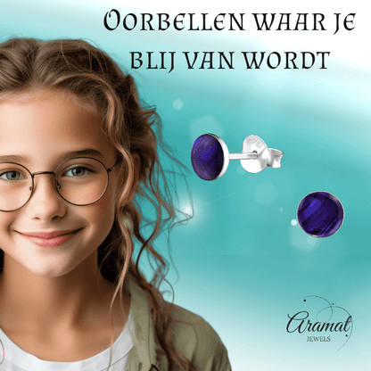Zilveren Paarse Abalone Oorbellen 5.5 mm - oor5182 - 30895 - Oorbellen kopen# - 5.5mm - 925 Zilver - Abalone