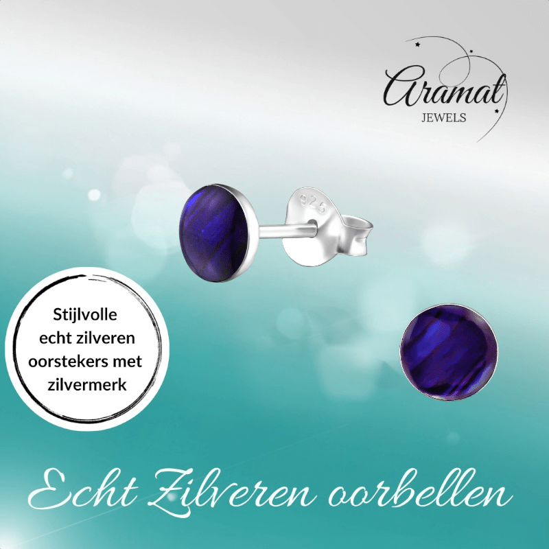 Zilveren Paarse Abalone Oorbellen 5.5 mm - oor5182 - 30895 - Oorbellen kopen# - 5.5mm - 925 Zilver - Abalone