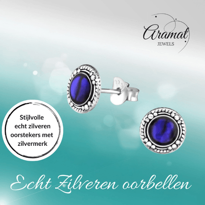Zilveren Paarse Abalone Oorbellen 8 mm dames - oor978 - Oorbellen kopen# - 8mm - 925 Zilver - Abalone