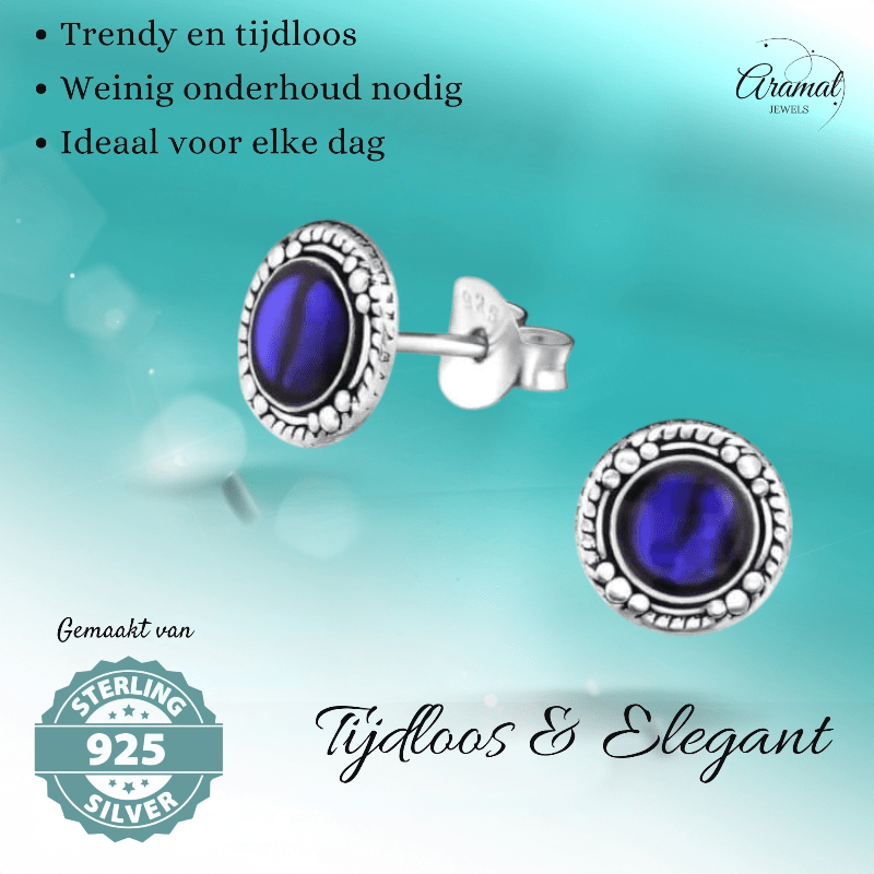 Zilveren Paarse Abalone Oorbellen 8 mm dames - oor978 - Oorbellen kopen# - 8mm - 925 Zilver - Abalone