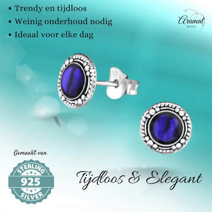Zilveren Paarse Abalone Oorbellen 8 mm dames - oor978 - Oorbellen kopen# - 8mm - 925 Zilver - Abalone