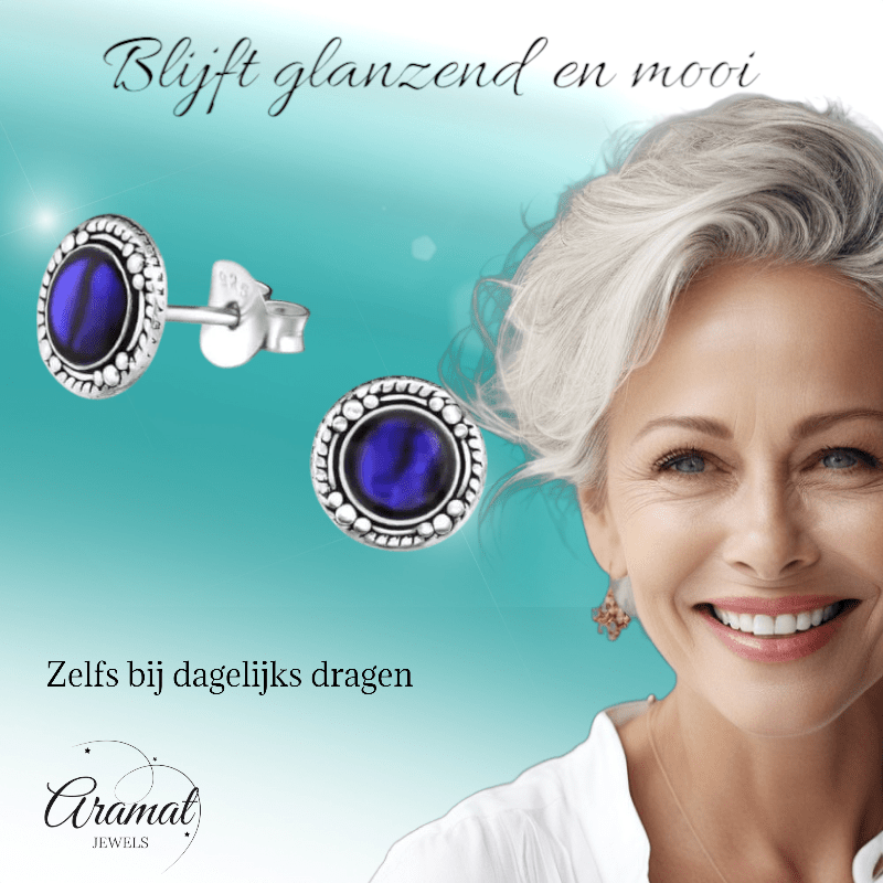 Zilveren Paarse Abalone Oorbellen 8 mm dames - oor978 - Oorbellen kopen# - 8mm - 925 Zilver - Abalone