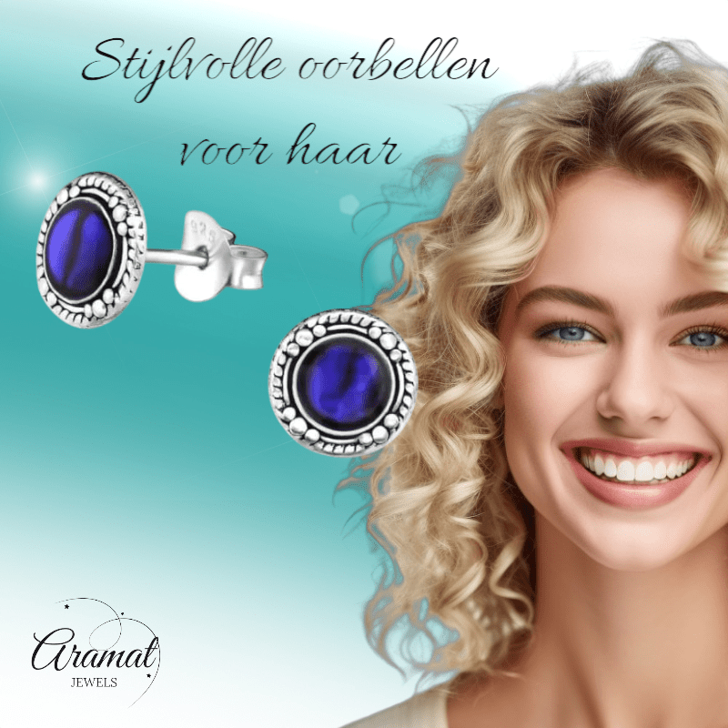 Zilveren Paarse Abalone Oorbellen 8 mm dames - oor978 - Oorbellen kopen# - 8mm - 925 Zilver - Abalone