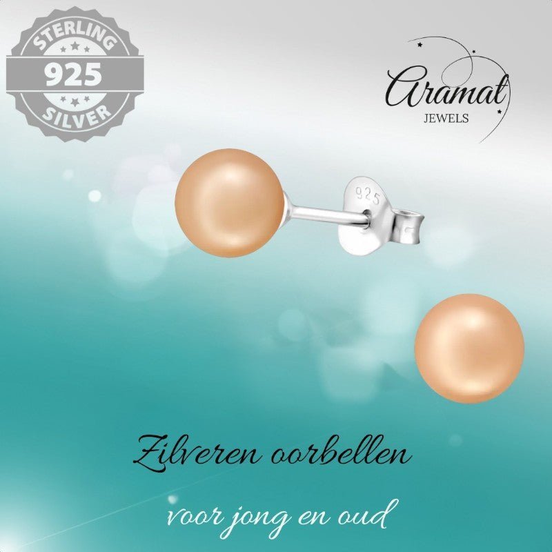 Zilveren Pareloorbellen - Licht Zalmkleurig - 6mm - oor1243 - 31183 - Oorbellen kopen