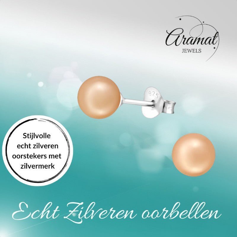 Zilveren Pareloorbellen - Licht Zalmkleurig - 6mm - oor1243 - 31183 - Oorbellen kopen