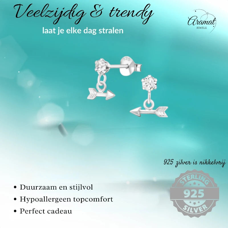Boucles d'oreilles – Pendentif flèche en argent avec cristal (9x10mm) 