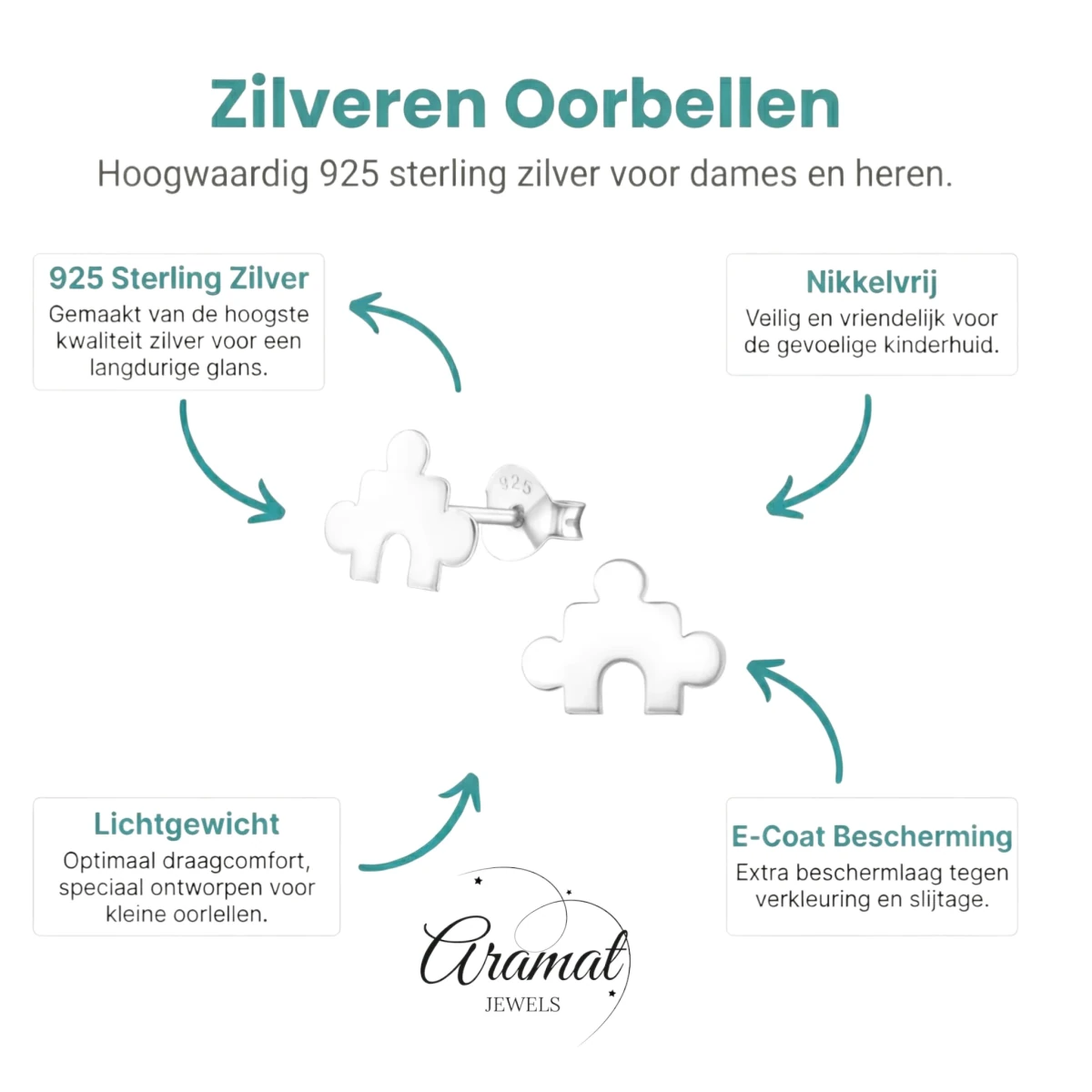Zilveren Puzzelstuk Oorstuds - 10x7mm - Aramat Jewels - Oorbellen - cadeautip