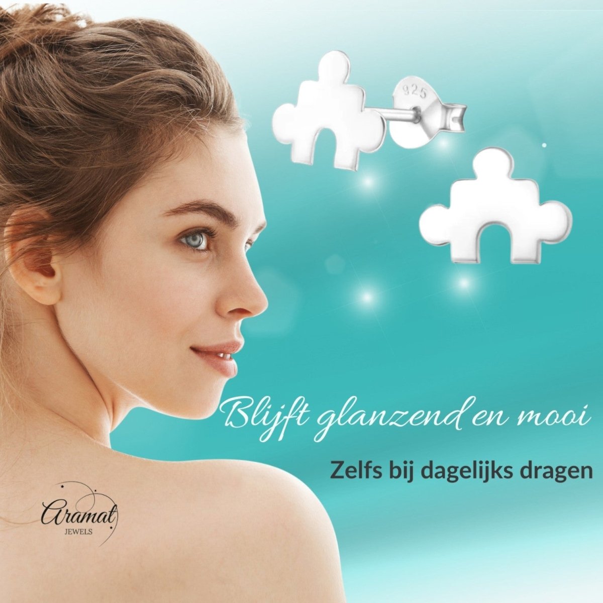 Zilveren Puzzelstuk Oorstuds - 10x7mm - Aramat Jewels - Oorbellen - cadeautip
