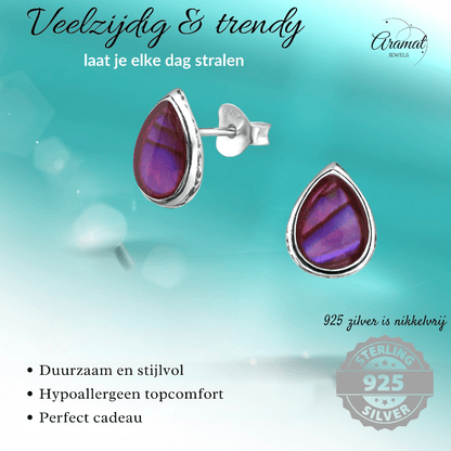 Zilveren Roze Abalone Oorbellen 10x8 mm - oor1024 - 30899 - Oorbellen kopen# - 10mm - 925 Zilver - Abalone