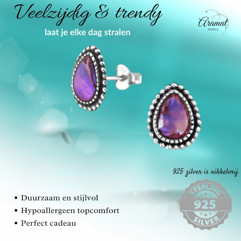 Zilveren Roze Abalone Oorbellen 12x9 mm - oor1821 - 30901 - Oorbellen kopen# - 12mm - 925 Zilver - Abalone